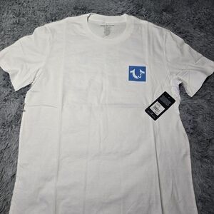 True Religion Men's Short Sleeve T-Shirt Size  White With Blue Logo